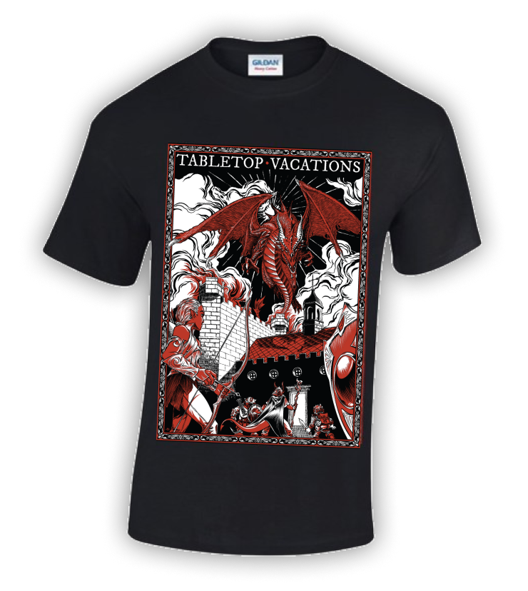 2025 T-Shirt with Dragon Art, UK Store - Commemorative D&D in a Castle Wear