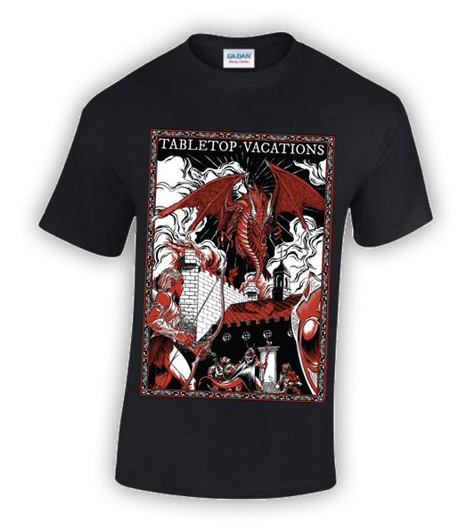 2025 T-Shirt with Dragon Art, UK Store - Commemorative D&D in a Castle Wear