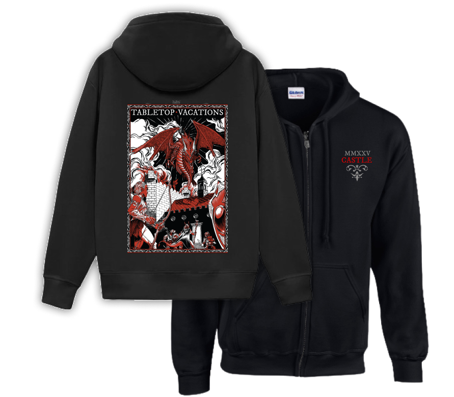 2025 Zippered Hoodie with Dragon Art, UK Store (Zoodie) - Commemorative D&D in a Castle Wear