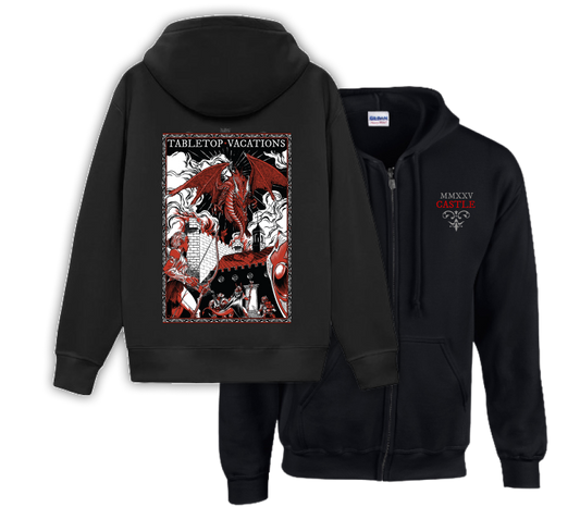 2025 Zippered Hoodie with Dragon Art, UK Store (Zoodie) - Commemorative D&D in a Castle Wear